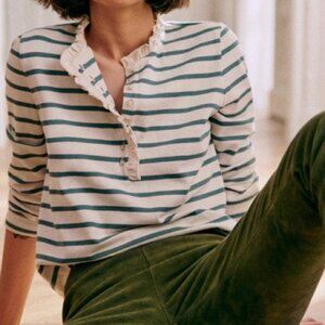 Sezane Gael Marinere Top Striped Henley Size Small French Nautical Stripe Ruffle